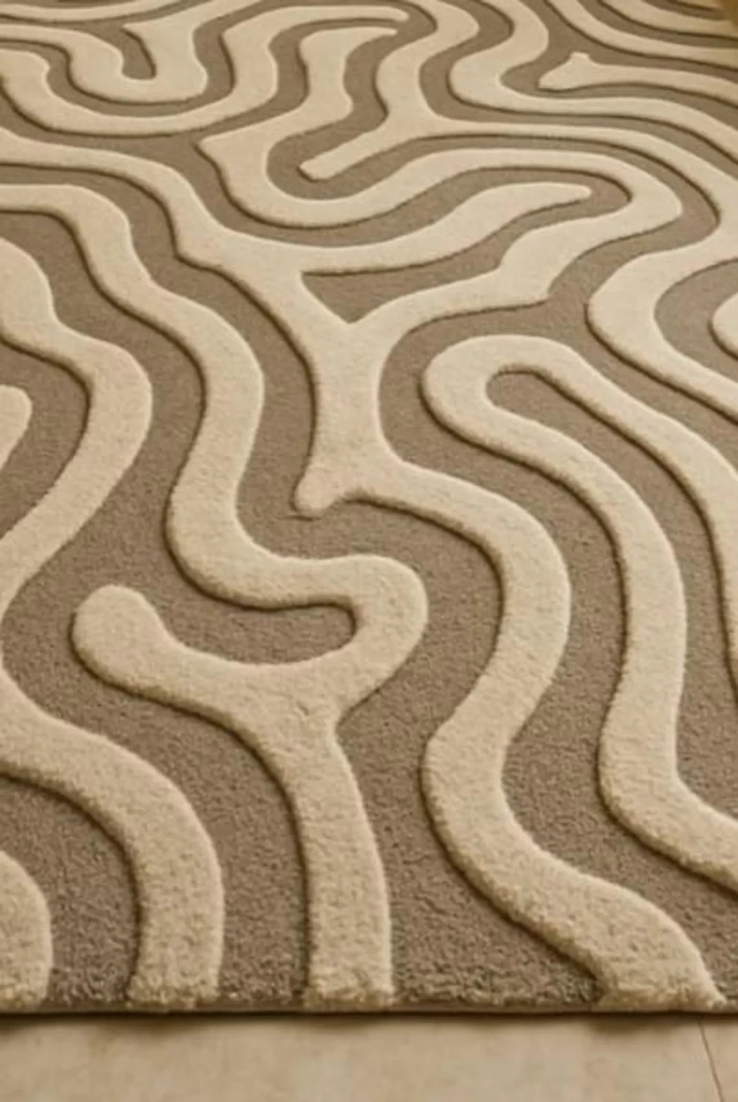 Hand Tufted Nz Wool Rug Modern Abstract High Low Pile, Neutral Decor Carpet Rug gallery
