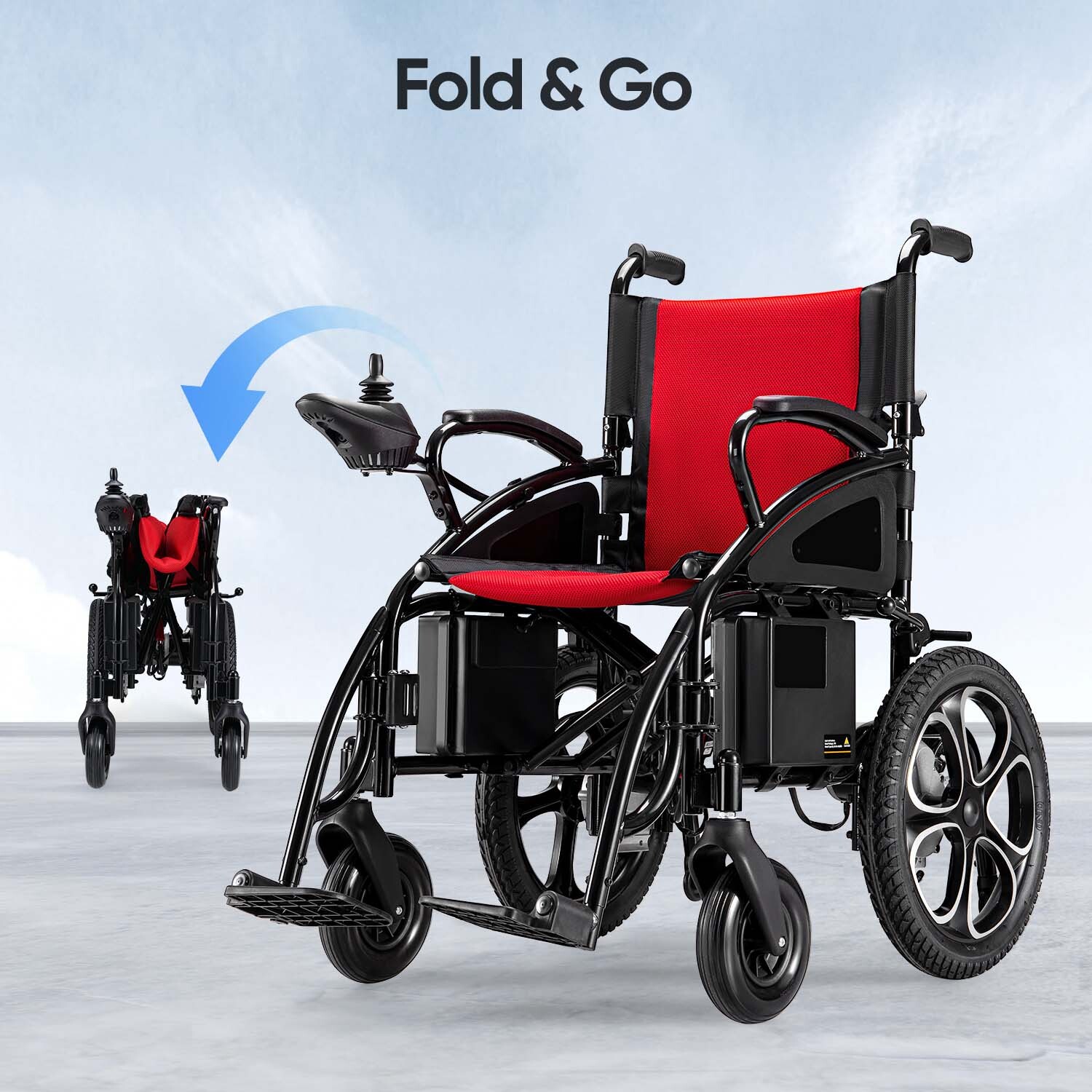 All Terrain Electric Wheelchair Heavy Duty Foldable Intelligent Wheelchairs Red gallery
