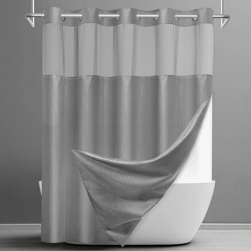 No Hook Shower Curtain with Snap in Liner Set 71"W x 74"L (Pack of 1) Grey gallery