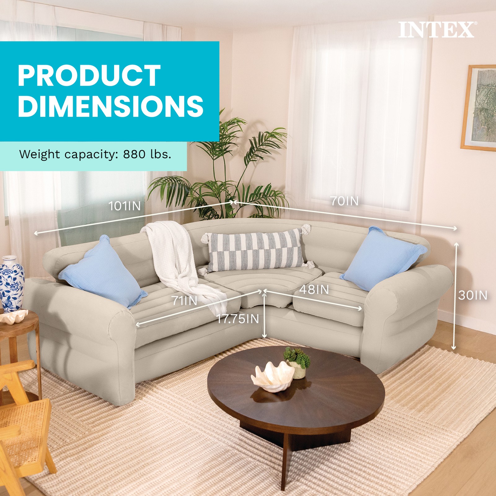 Intex Inflatable Corner Living Room Air Mattress Sectional Sofa Couch, Beige gallery
