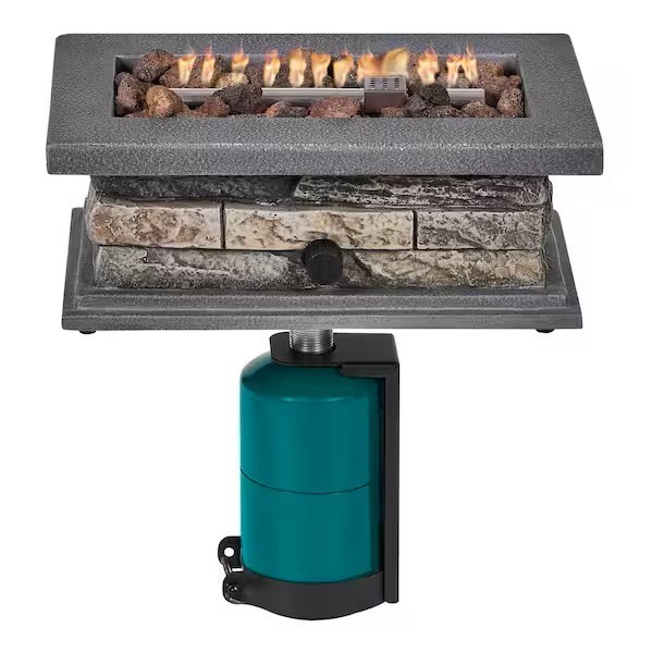 14 In. Rectangle Outdoor Propane Gas Fire Pit 15,000 BTU Stone Look / Lava Rocks gallery