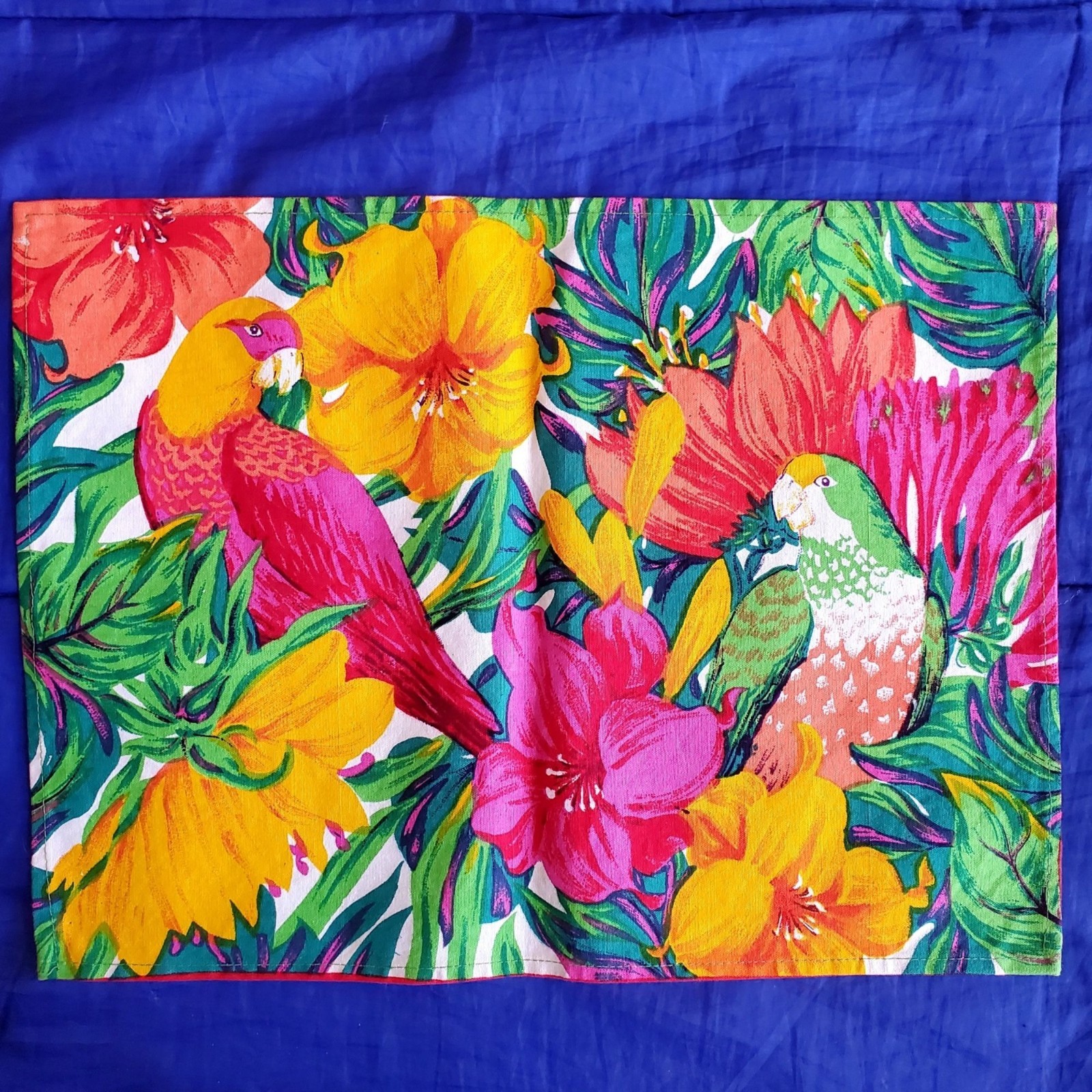 6 NOSV Placemats Tropical Parrots Heavy Cotton 17x12" Brilliant Hawaiian Canvas gallery