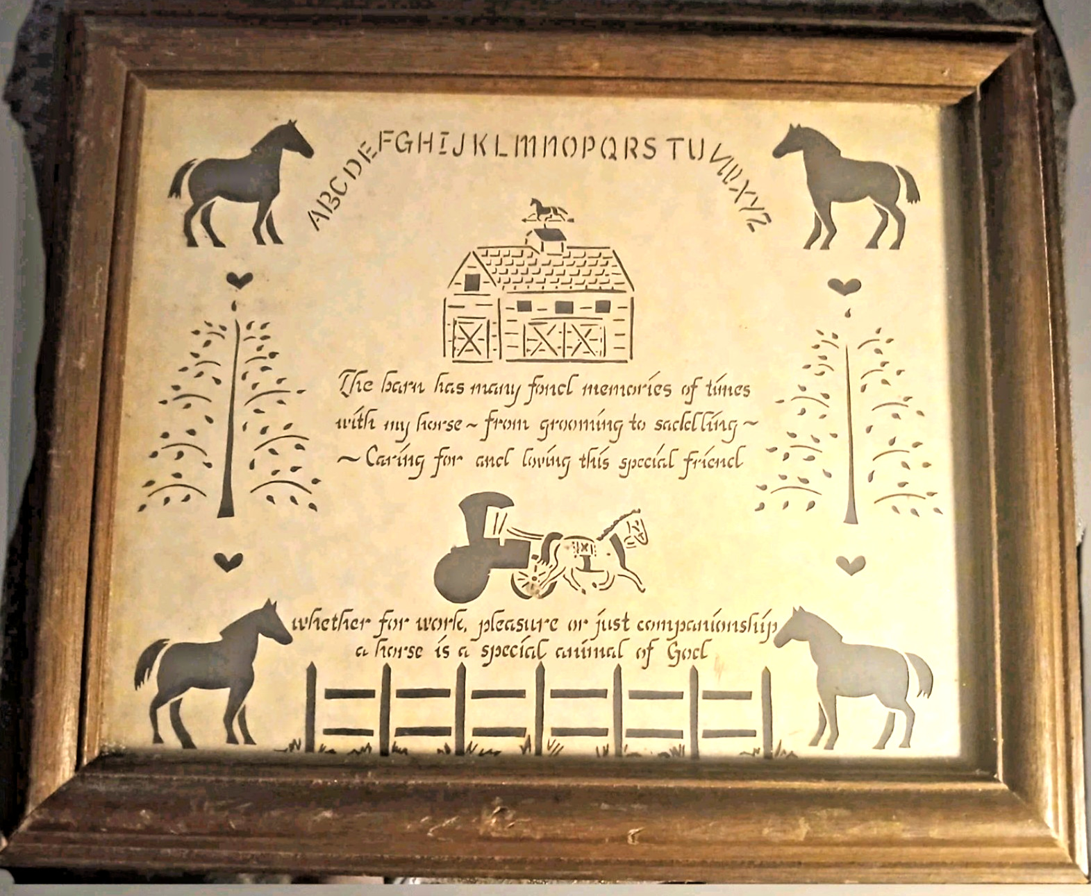 1987 Framed Scherenschnitte By Design with Scissors HORSE AND BUGGY cut out gallery