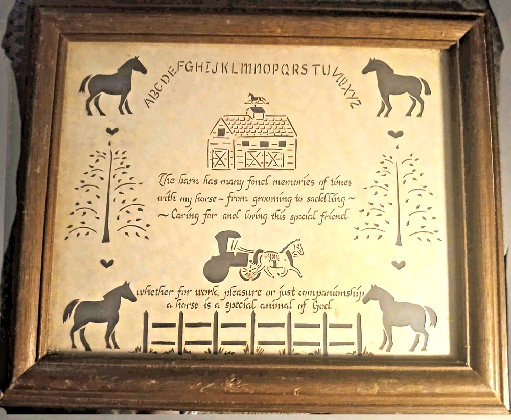 1987 Framed Scherenschnitte By Design with Scissors HORSE AND BUGGY cut out