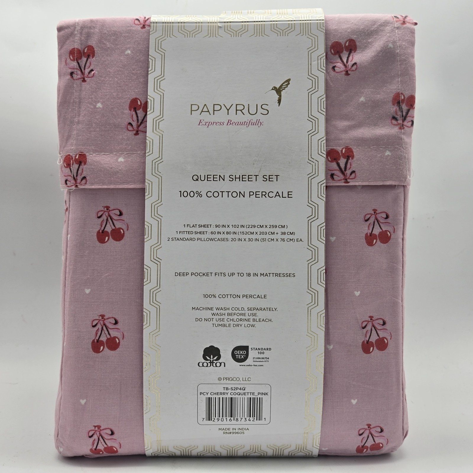 Papyrus Queen Sheet Set 100% Cotton Percale Pink Red Cherry Cherries Coquette gallery