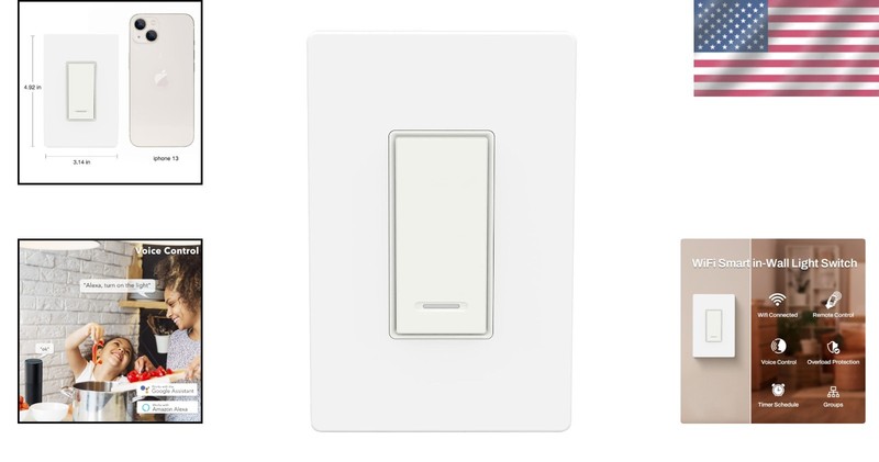 WiFi Smart In-Wall Light Switch – Voice Control with Timer Function for Smart... gallery