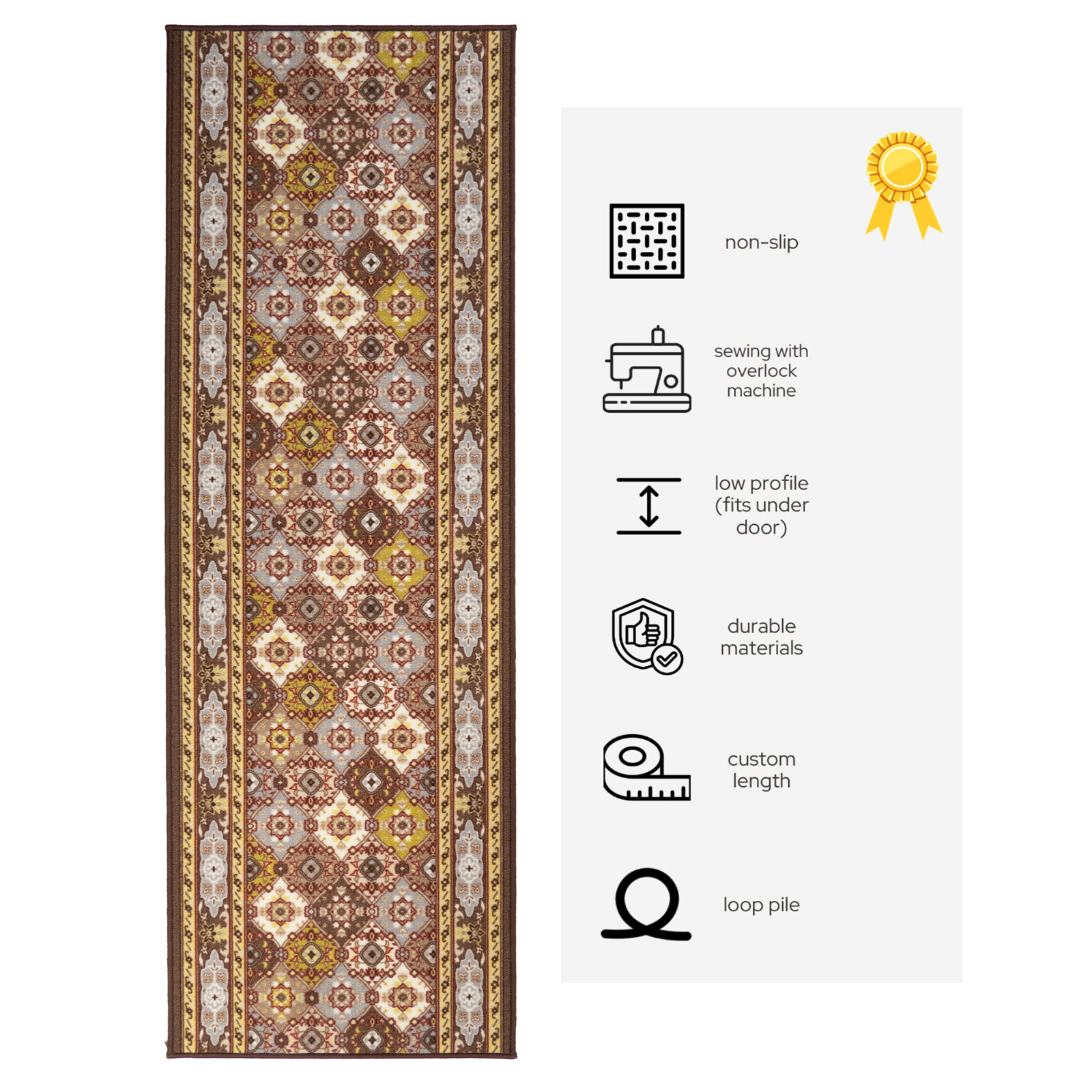 Custom Size Bakhtiari Taupe Indoor Slip Resistant Runner Rug 26"/30"36" Wide gallery