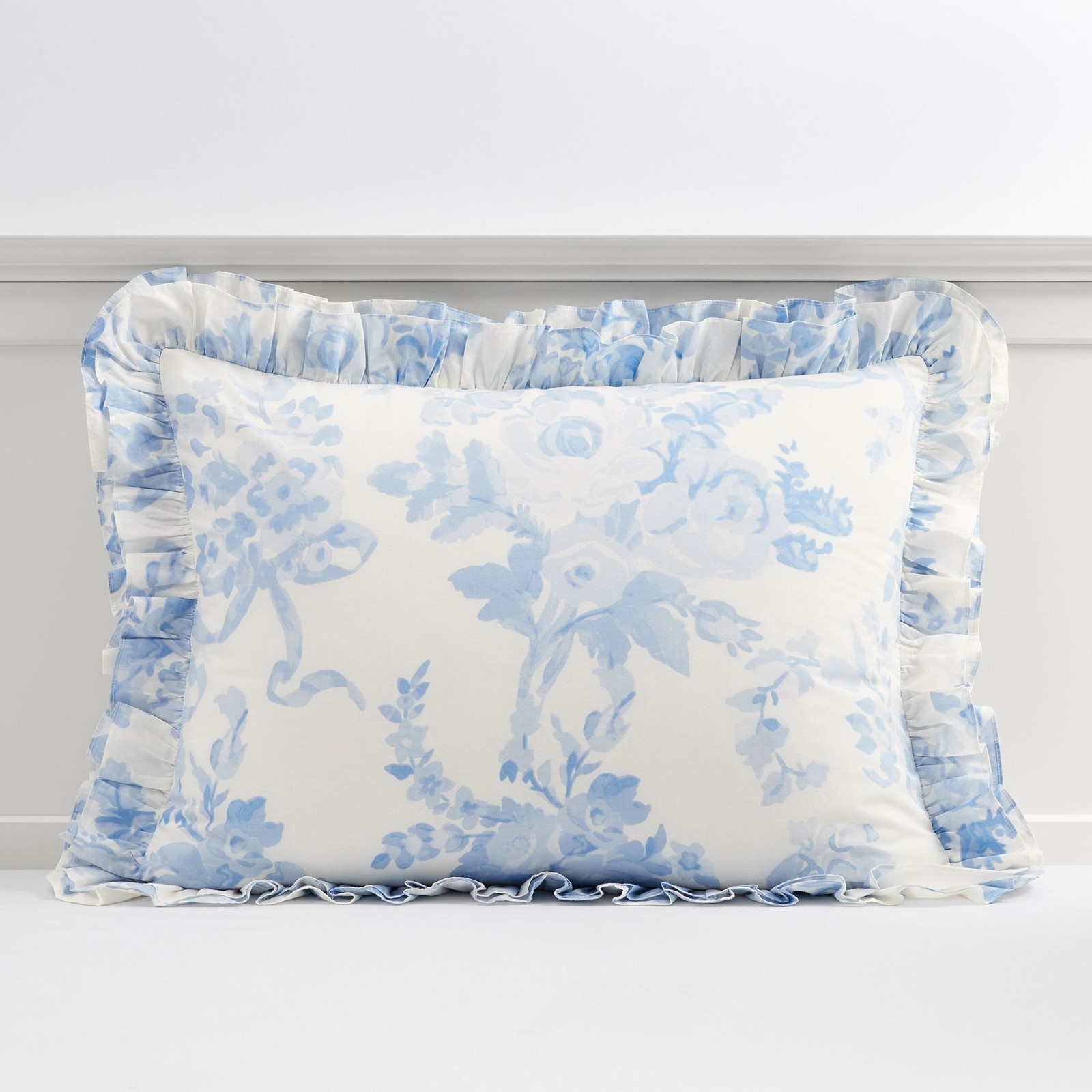 Potterybarn LoveShackFancy Damask Ruffle Duvet Cover Blue F/Q + 2 Standard Shams gallery