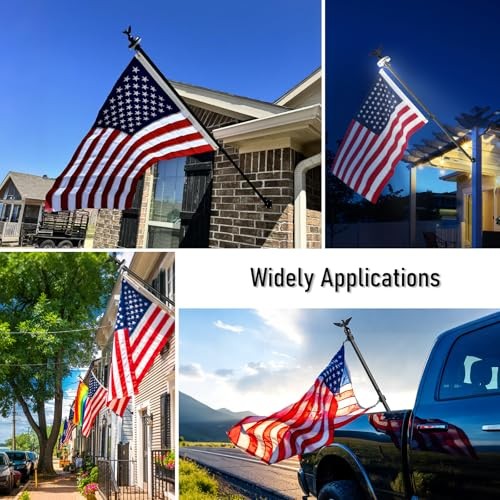 5FT Flag Pole Kit for Outside House with American Flag & 5 FT Black with flag gallery