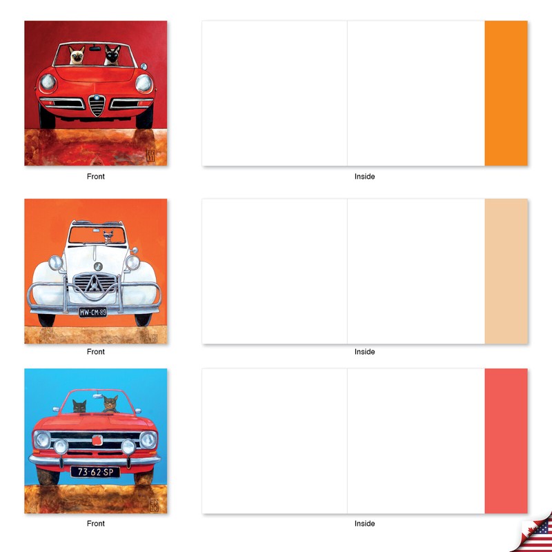 10 Assorted All Occasion Blank Note Cards Pack - Car Cats gallery