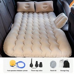 Comfortable Beige Inflatable Car Bed for Rear Seat Camping and Travel with Pump