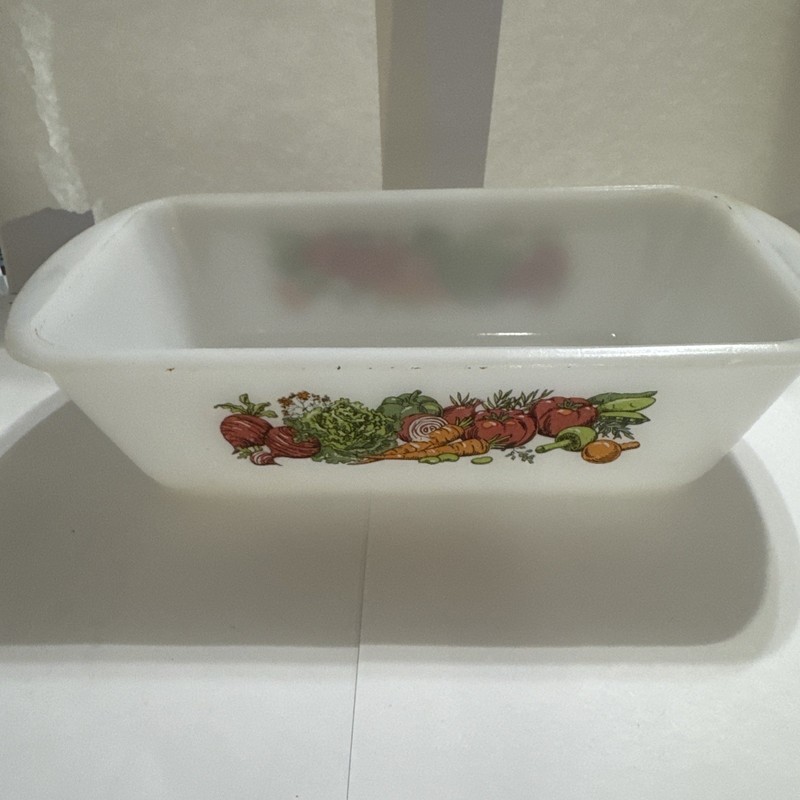 Glasbake J-522 Loaf baking Pan Vegetable Pattern 1.5qt Milk Glass Made In USA gallery