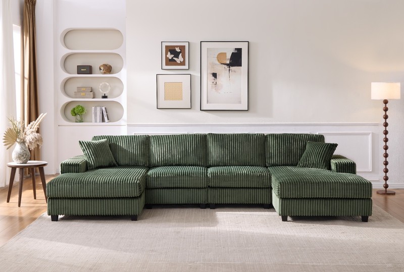 U-Shaped Convertible Sectional Sofa Corduroy Modular Couch With Armrest Storage gallery
