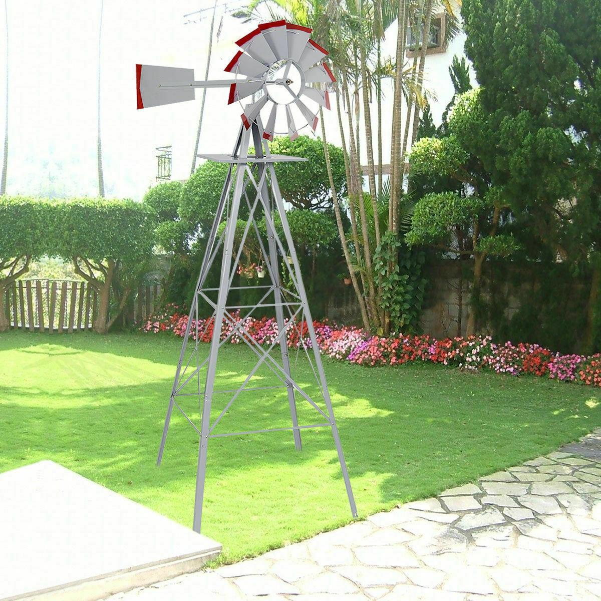 8Ft Windmill Ornamental Garden Weather Vane Weather Resistant Metal Wind Mill gallery
