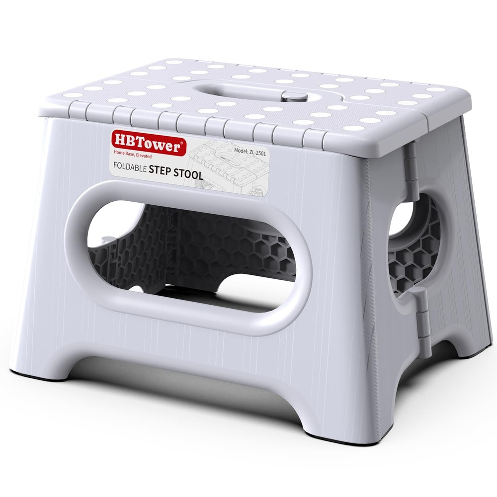 HBTower Folding Step Stool 9 Inch - Holds 600 lb, 9 (Pack of 1), White