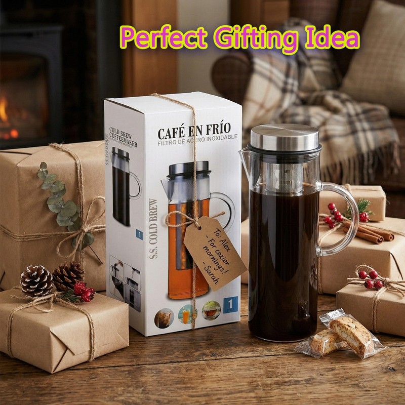 Cold brew coffee maker Kettle hot tea brewer infuser stainless filter large 44oz gallery