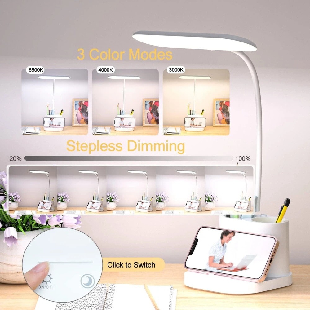 LED Desk USB Light Dimmable Bedside Reading Lamp Rechargeable Touch Control USA gallery