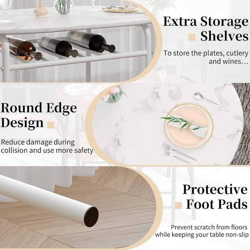 3-Piece Dining Table Set Kitchen Breakfast Nook Faux Marbled Oval Tabletop gallery