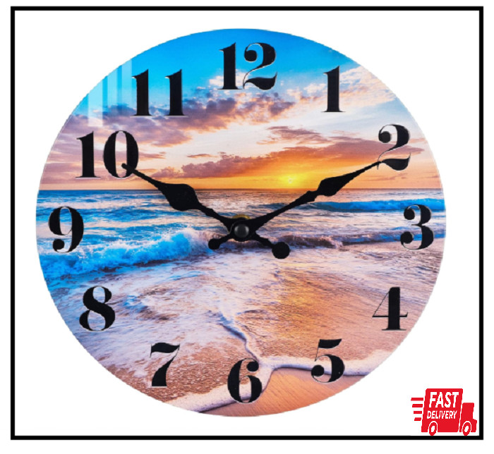 Wall Clock Battery Operated Beach Coastal Theme Indoor Outdoor Waterproof Decor gallery