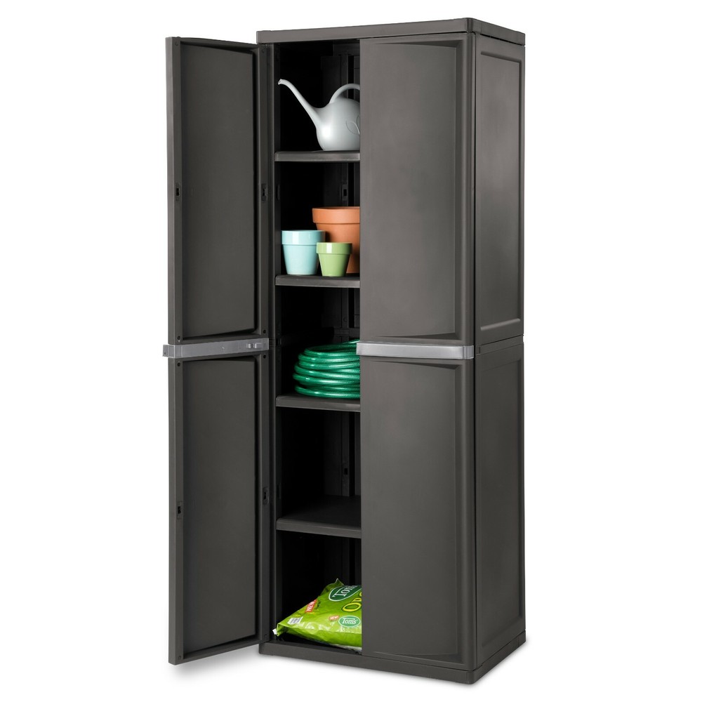 Sterlite 01423V01 Adjustable 4-Shelf Gray Storage Cabinet With Doors