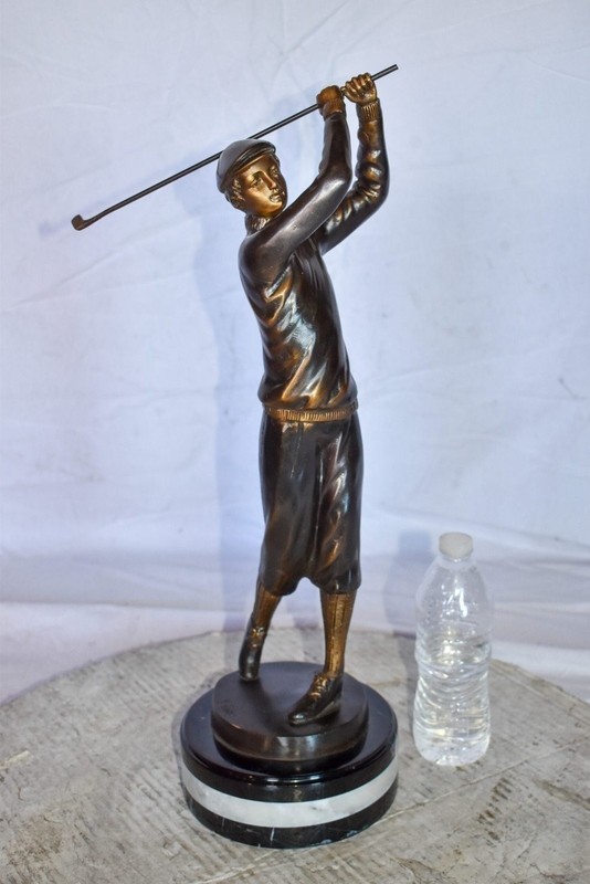 Golfer In Action Bronze Statue Mounted on Marble Size: 11" x 5" x 23"H gallery