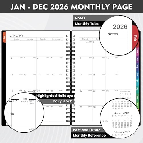2026 Planner - 2026 Weekly Monthly Planner from Jan. 2026 - Dec. 2026, Black gallery