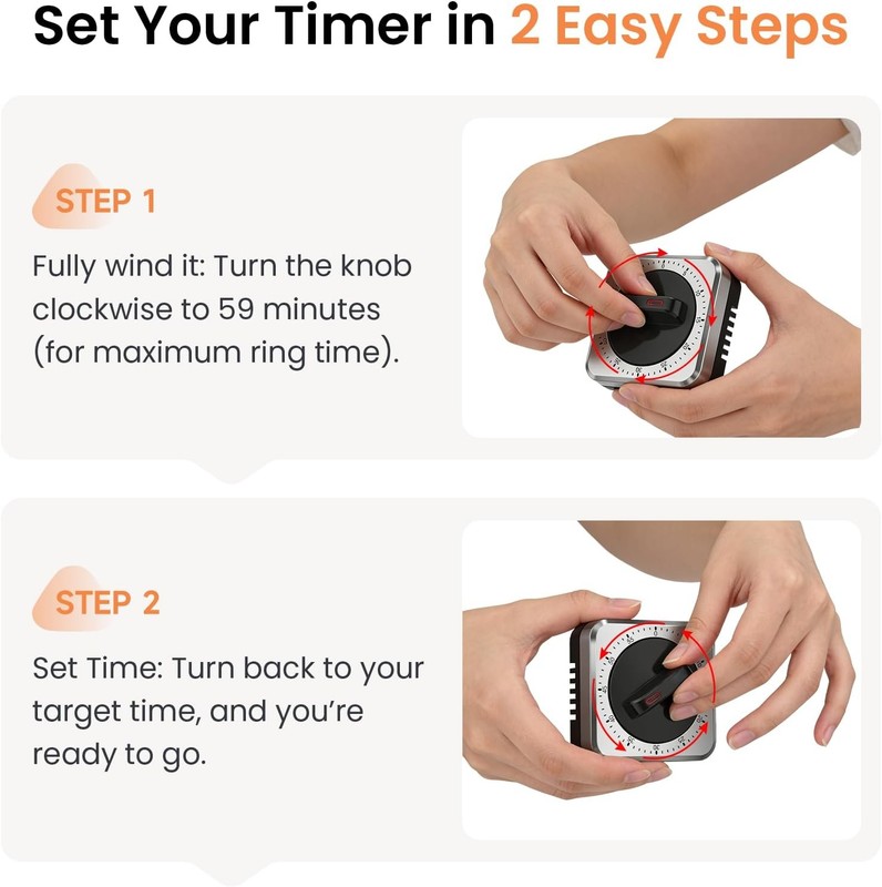 Mechanical Kitchen Timer with Magnet: Wind Up Cooking Timer Clock with Loud gallery