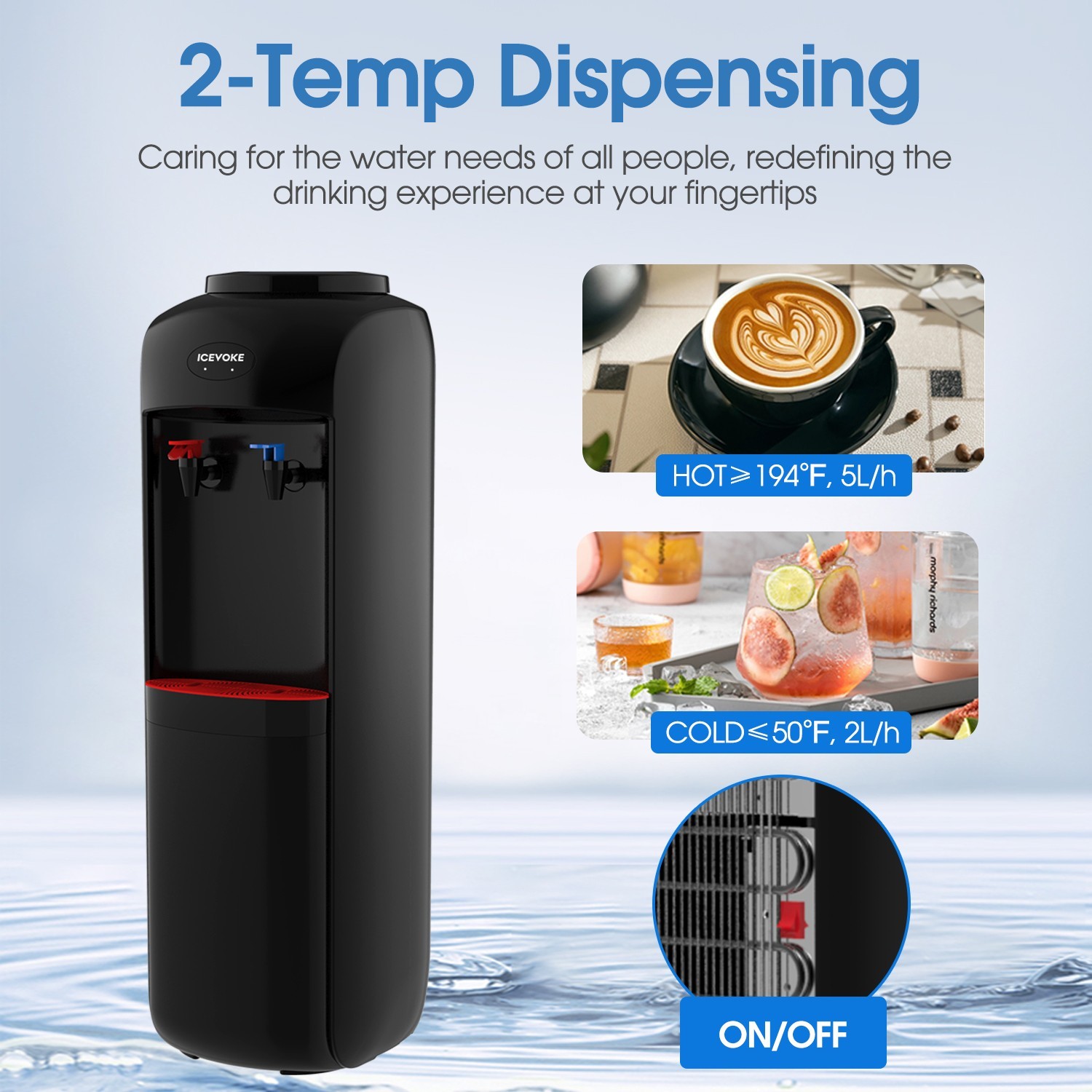 ICEVOKE Top Loading Hot & Cold Water Cooler Dispenser for 5 Gallon & Safety Lock gallery