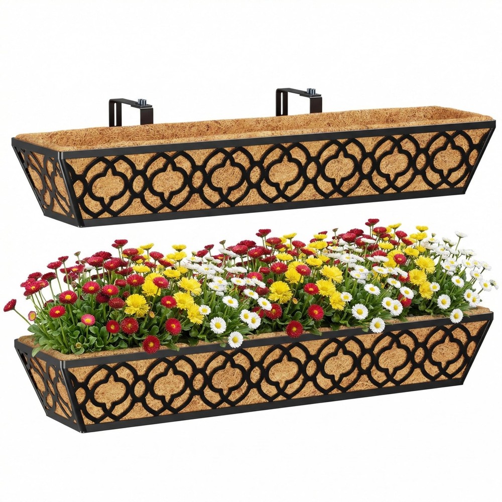 Adjustable 30Inch Deck Railing Planter Box 2Pack for Outdoor Plants