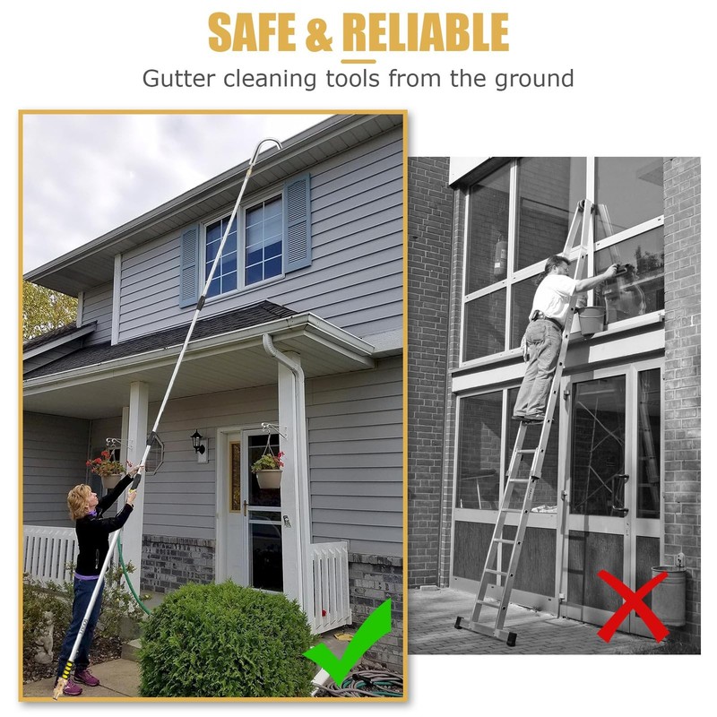 Gutter Cleaning Tool 12FT Telescoping 360 Metal Head POOPLE TG-03 Tools Ground gallery
