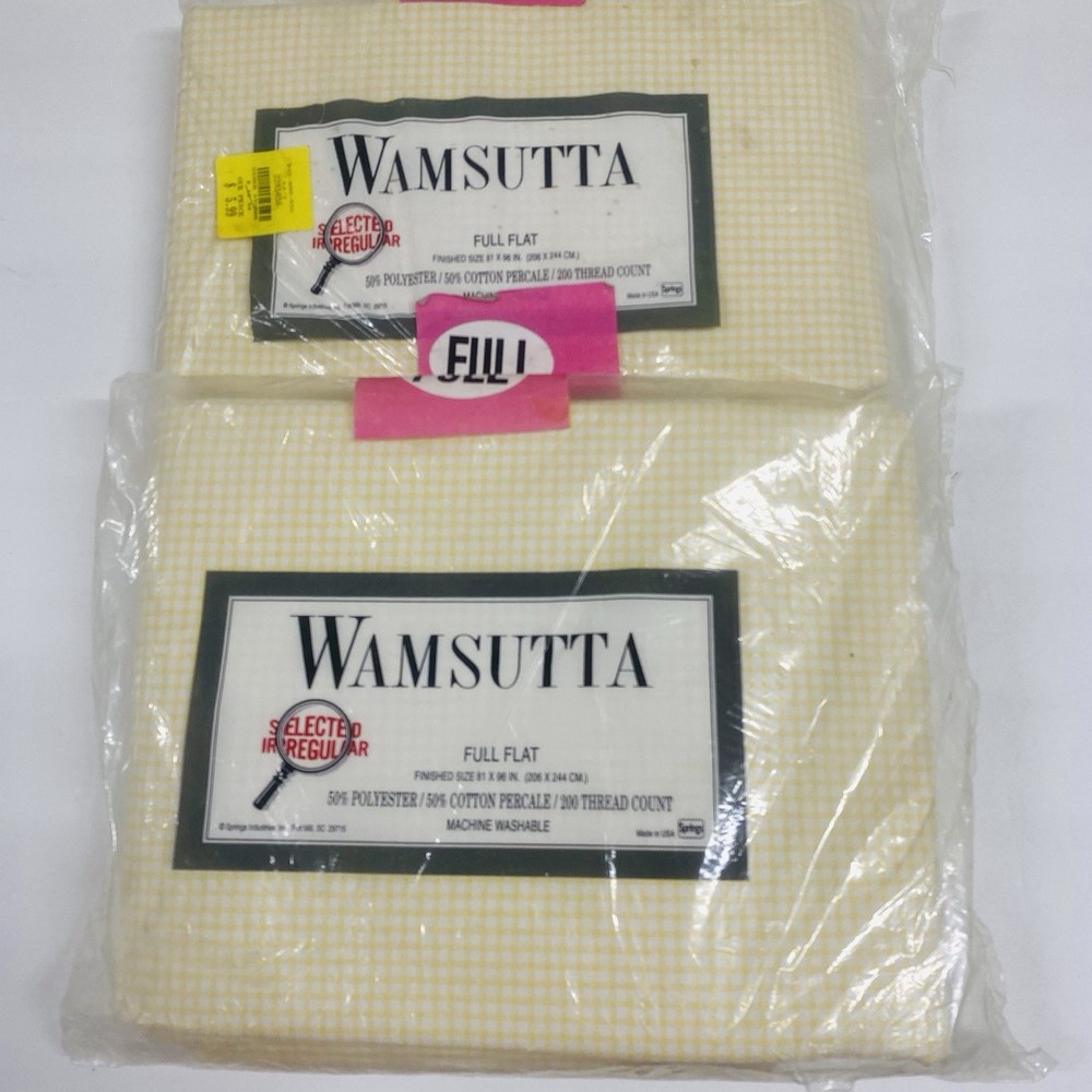 VTG Wamsutta Percale Full Flat Sheets Yellow Gingham 81”X96” Poly/Cotton USA 200