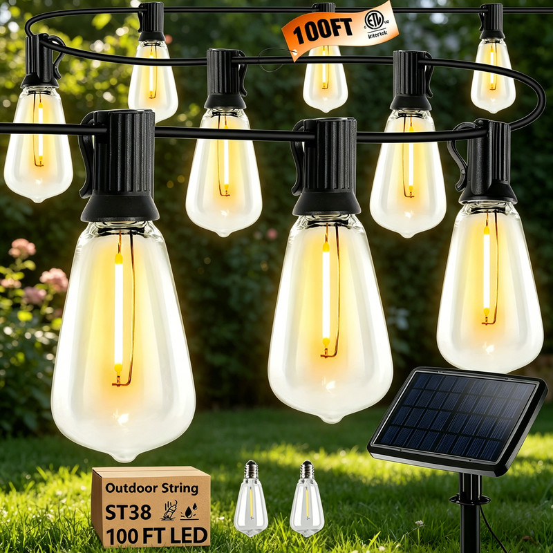100FT Solar String Lights Outdoor ST38 LED Solar Garland Lights, Patio Garden gallery