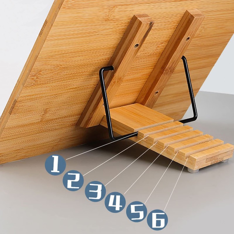 FixtureDisplays Bamboo Book Stand, Large Cookbook Holder, Adjustable Natural gallery