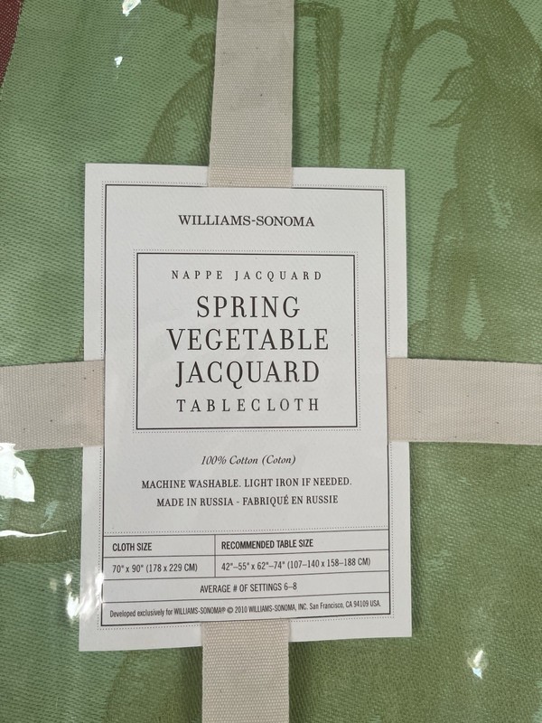 Williams Sonoma Spring Vegetable Jacquard Tablecloth 70”x 90” Green Rare NWT gallery