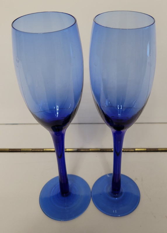 2 EGGSHELL COBALT BLUE CHAMPAGNE FLUTES 9 INCHES HOLDS 8 OZS gallery