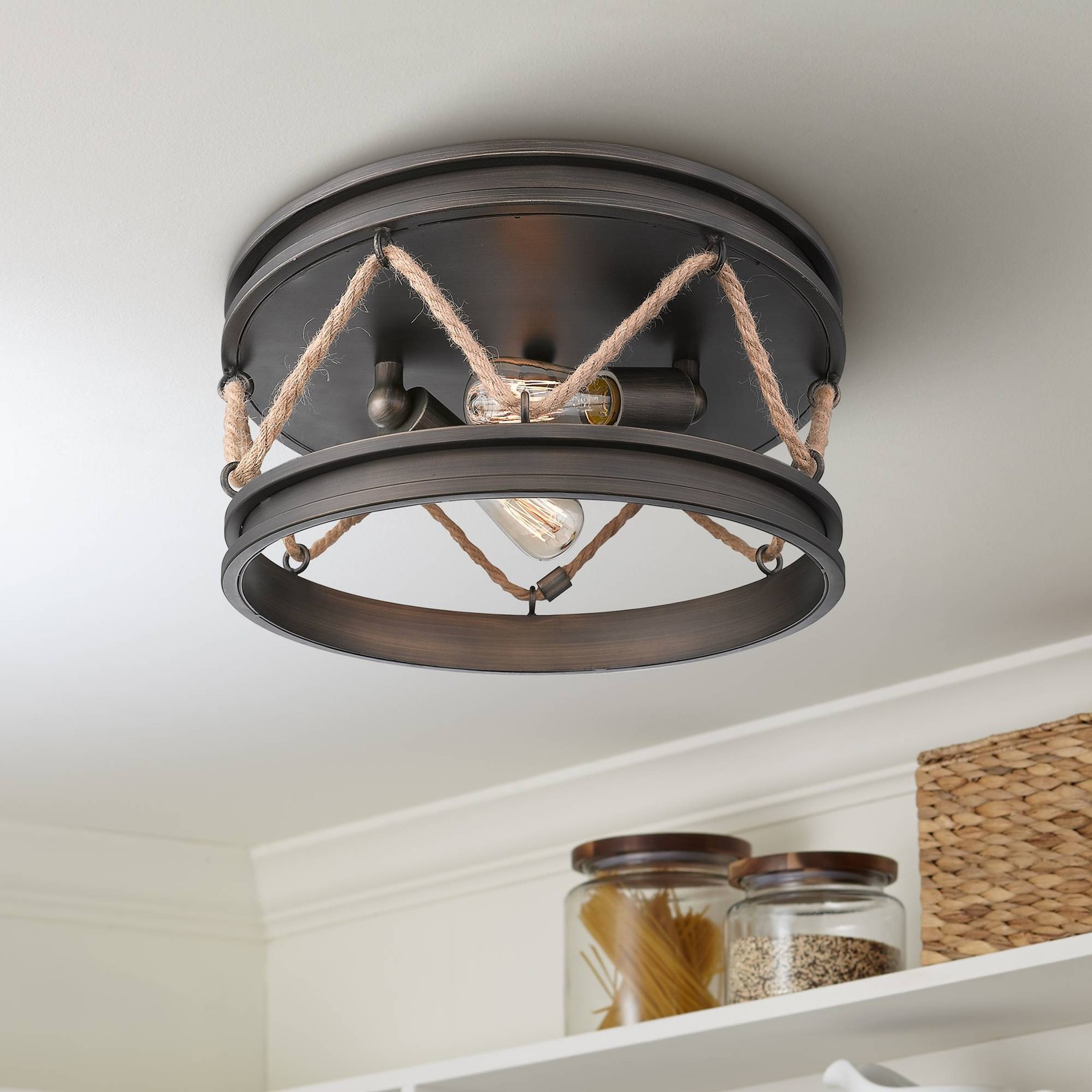 Golden Lighting Chatham 14" Wide Gunmetal Bronze 2-Light Ceiling Light gallery
