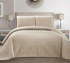 Fancy Collection Embossed Coverlet Bedspread Over Size Set Solid Austin beige