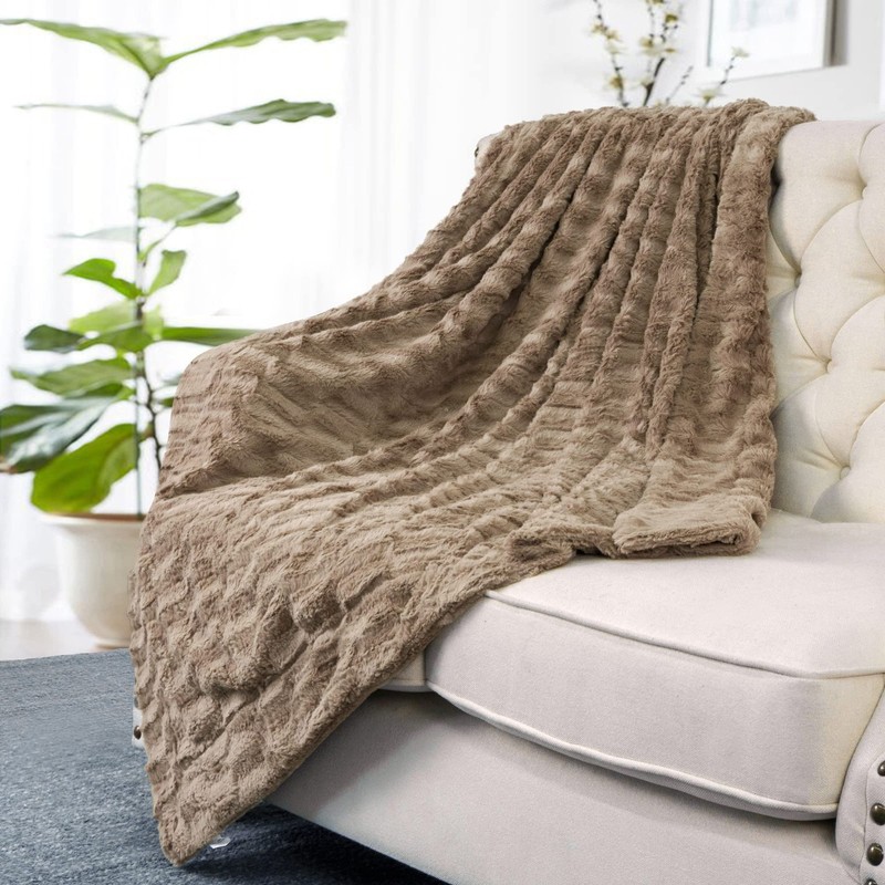 Home Soft Things Brown Saga Double Sided Faux Fur Throw, 60" x 80", Taupe Com... gallery