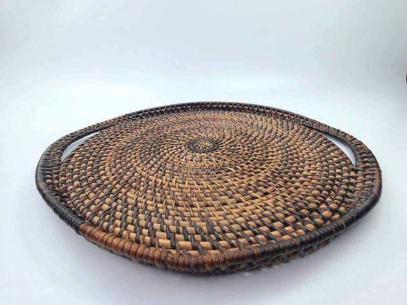 Woven Basket Platter Round with Handles Wall Table Decor Unique gallery