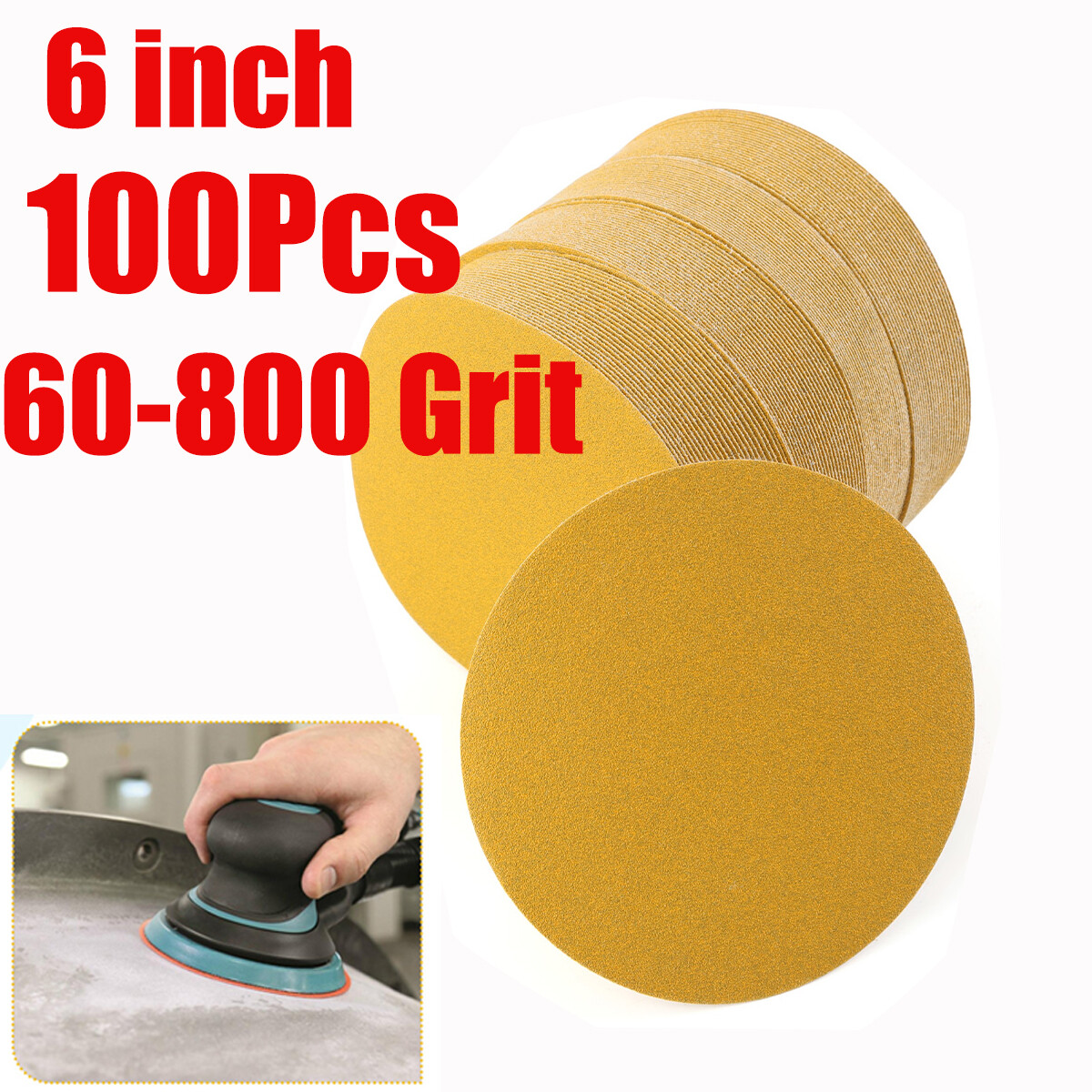 6" Inch 60-800 Grit 100-PACK DA Sanding Disc PSA Sandpaper gallery