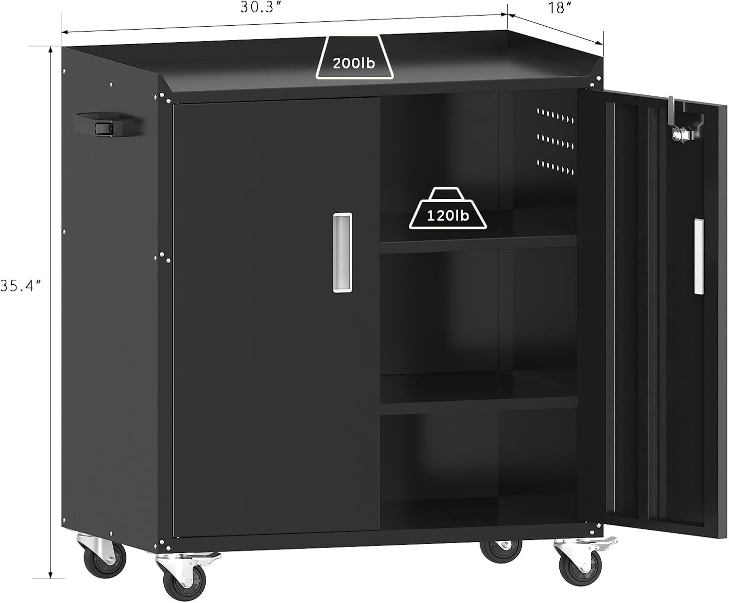 Metal Storage Cabinet with Wheels,Shelves,35.4" Garage Storage Cabinet with Lock gallery