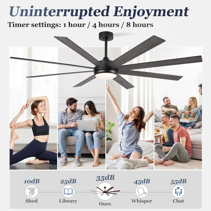 Large Outdoor Ceiling Fan with Light, 8 Blades Silent Reversible DC Motor, APP gallery