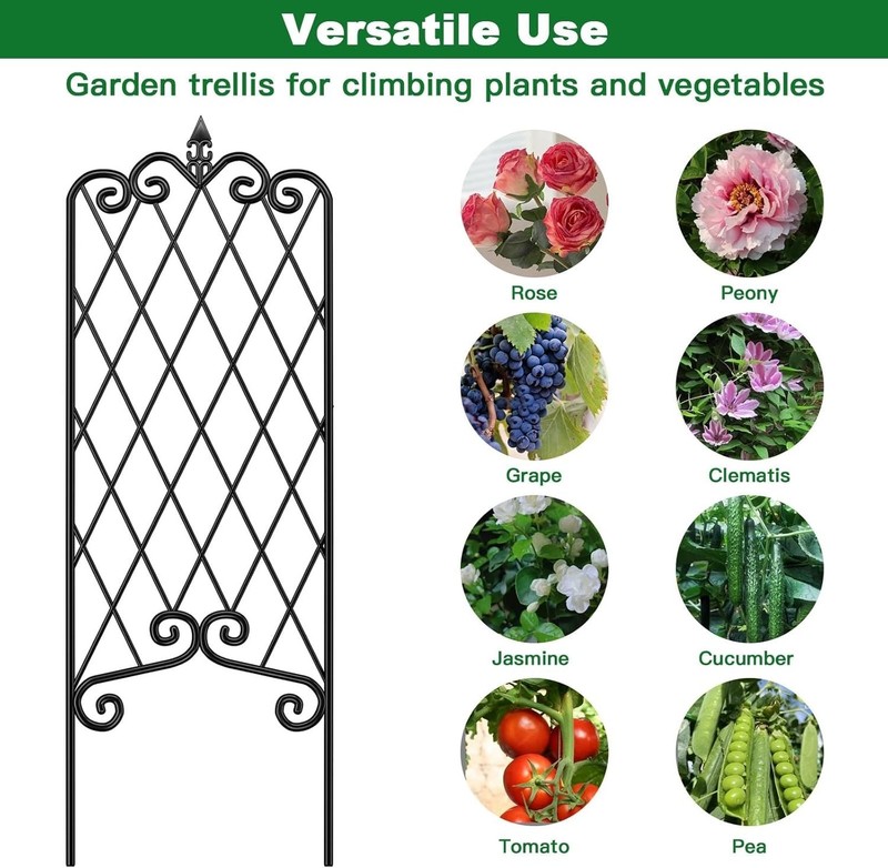 4 Pack Decorative Garden Trellis for Climbing Plants, Metal Fencing Black gallery