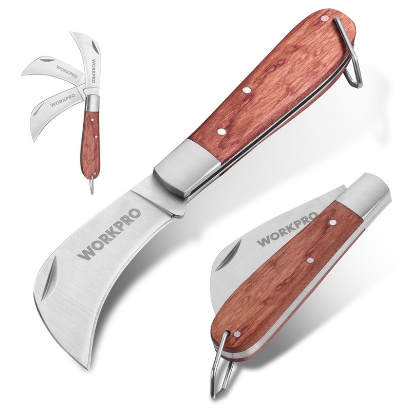 WORKPRO Folding Pocket Utility Knife Electrician Knife Plain Edge/Curved Blades gallery