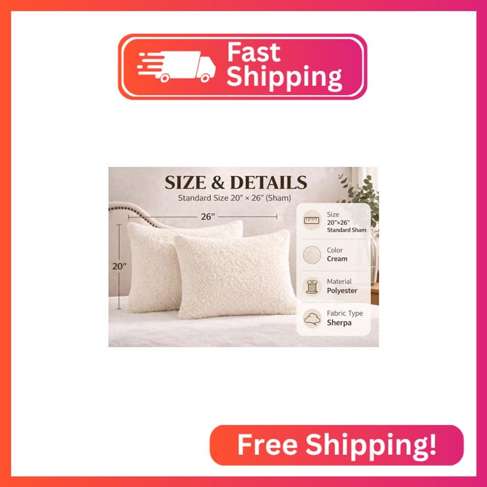 Reafort Ultra Soft Sherpa Pillowcases Set of 2 – Fluffy Cozy Fleece Standard 20" gallery