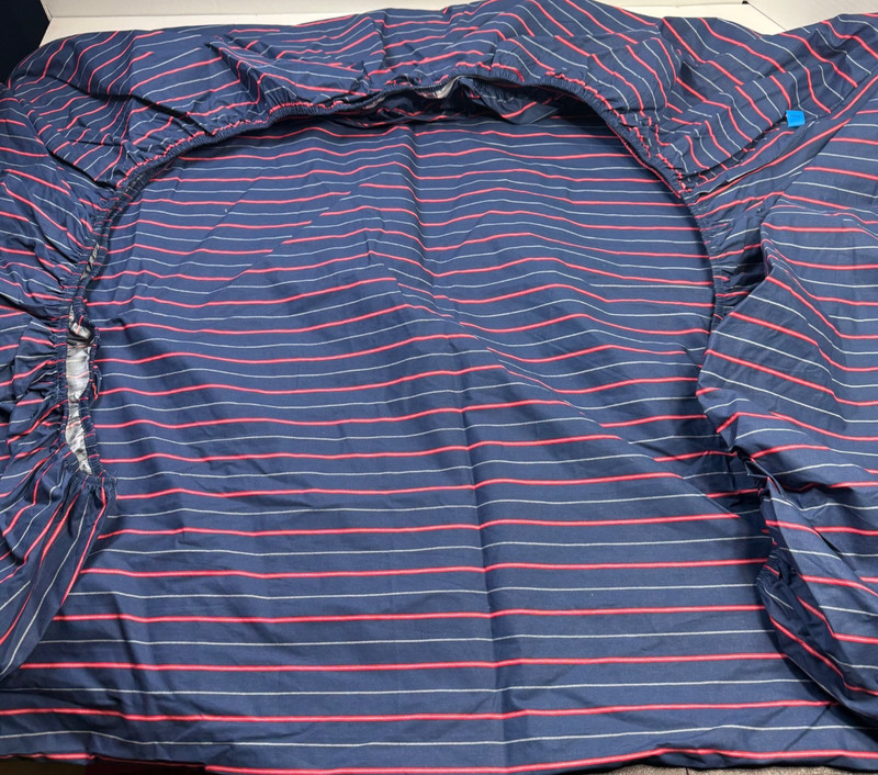 Ruvanti 100% Cotton Full Flat Fitted Deep Pockets Navy Red White Stripe gallery
