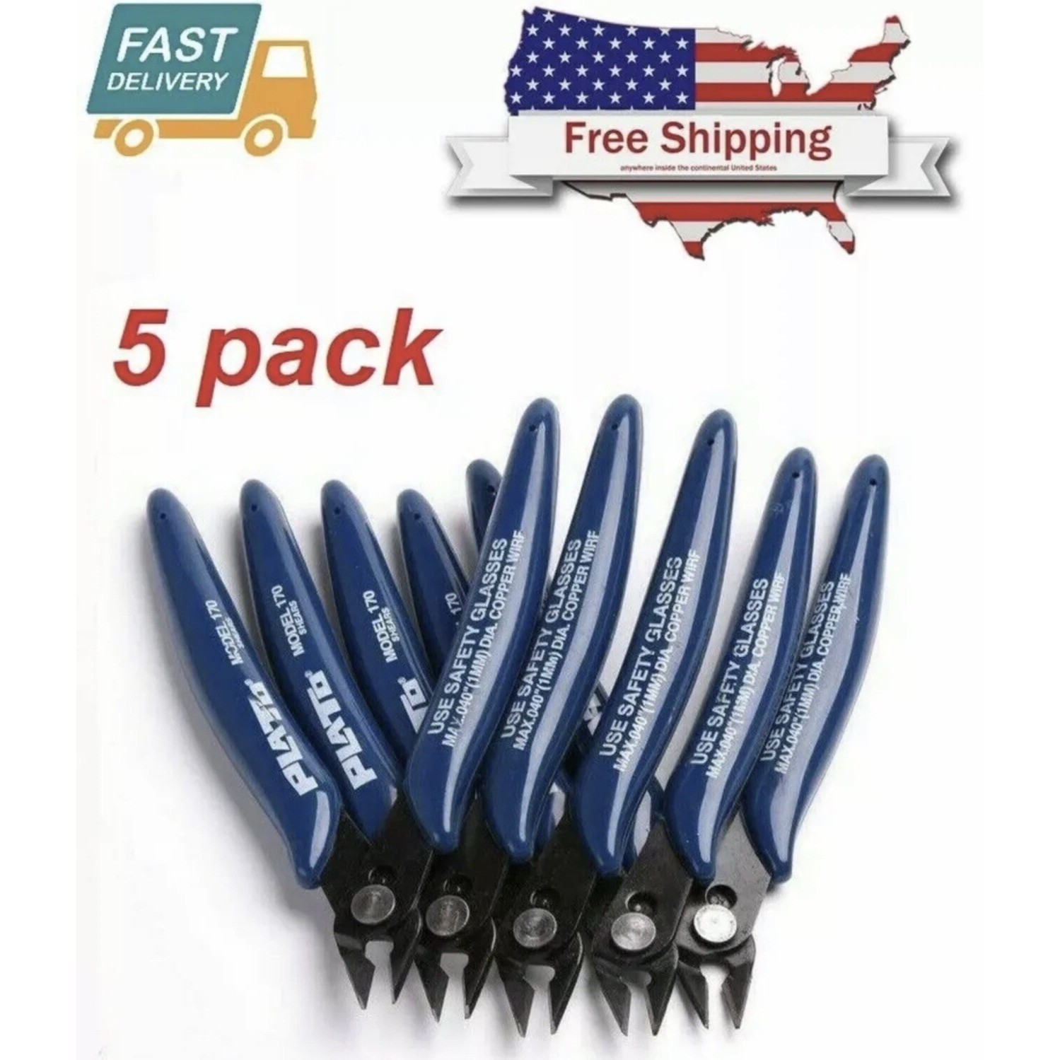 5 Pack 170 Flush Wire Cutter Blue Diagonal Cutting Pliers Side Cutter Nippers gallery