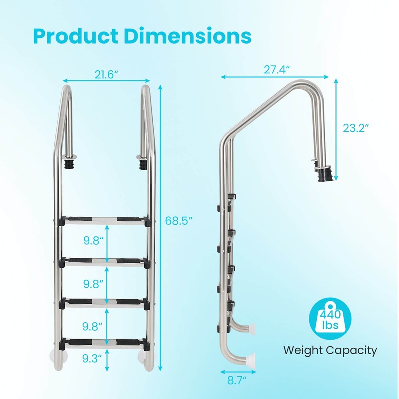 4-Step Pool Entry & Exit Ladder with Stainless Steel Frame for Swimming Pool gallery
