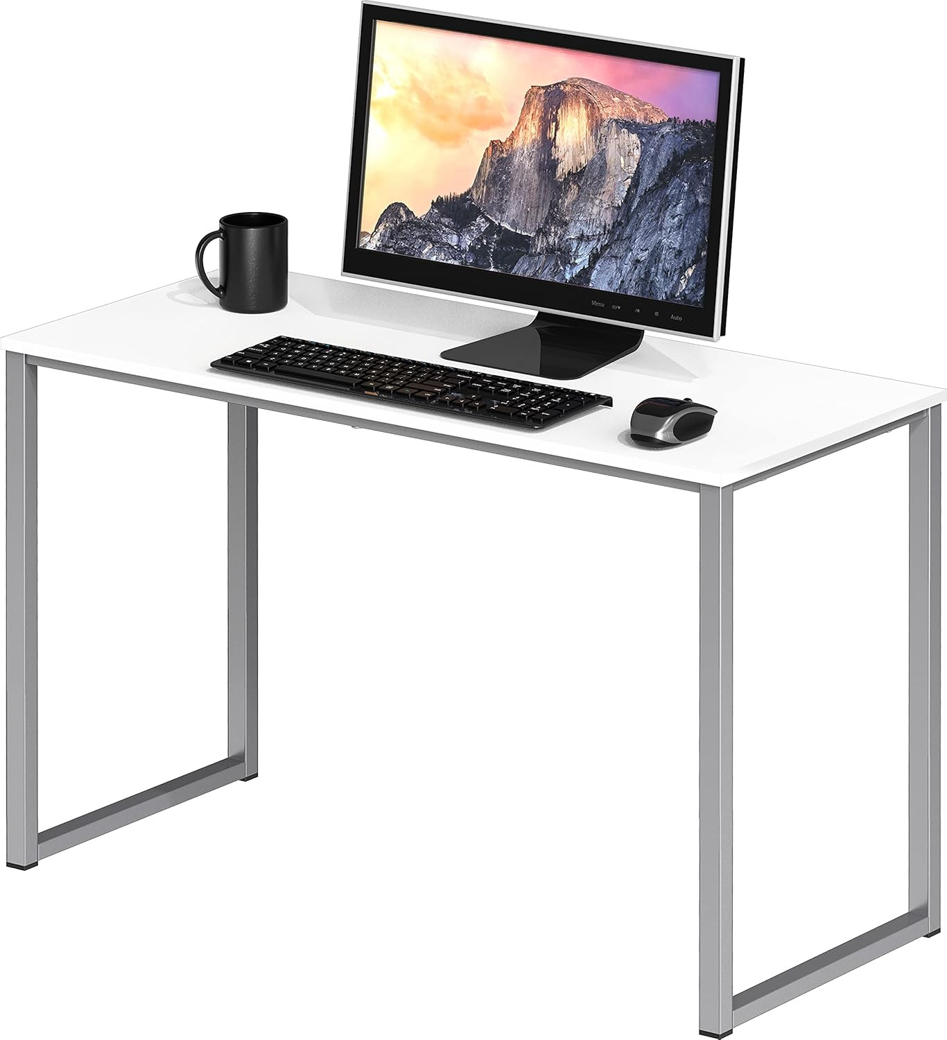 32in Computer Desk Black Steel Frame Wood Top Home Office Table White gallery