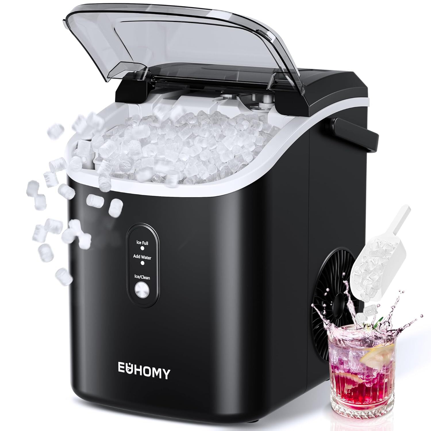 EUHOMY Nugget Ice Maker Countertop with Handle, Ready in 6 Mins, 34lbs/24H Party gallery